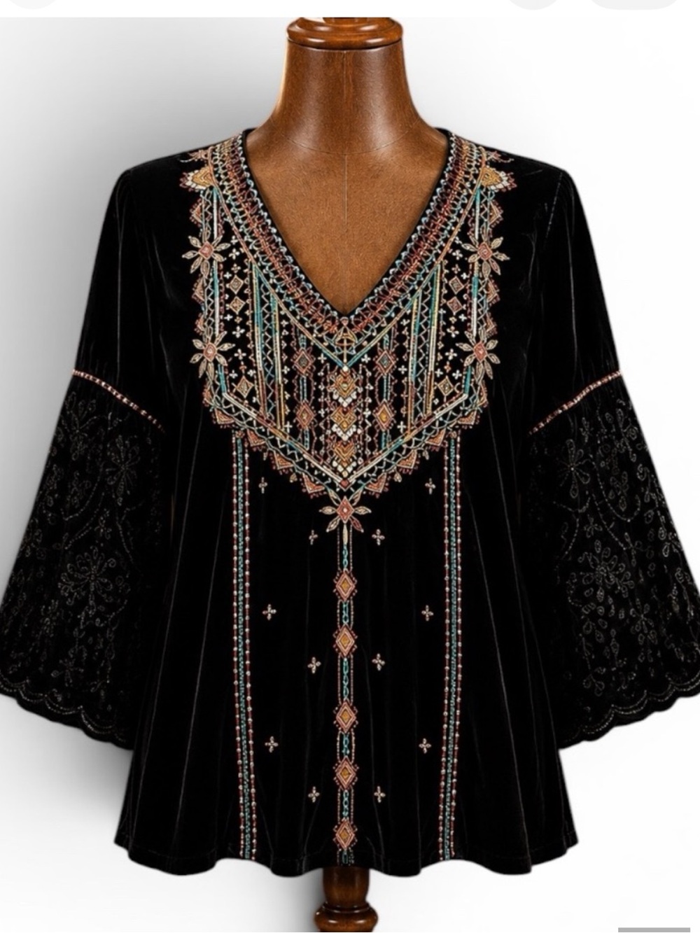 Johnny Was Chiri Velvet swing blouse NWT